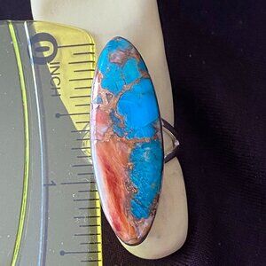 Turquoise & Spiny Oyster Ring.  Size 6-7.  Sterling Silver 925.